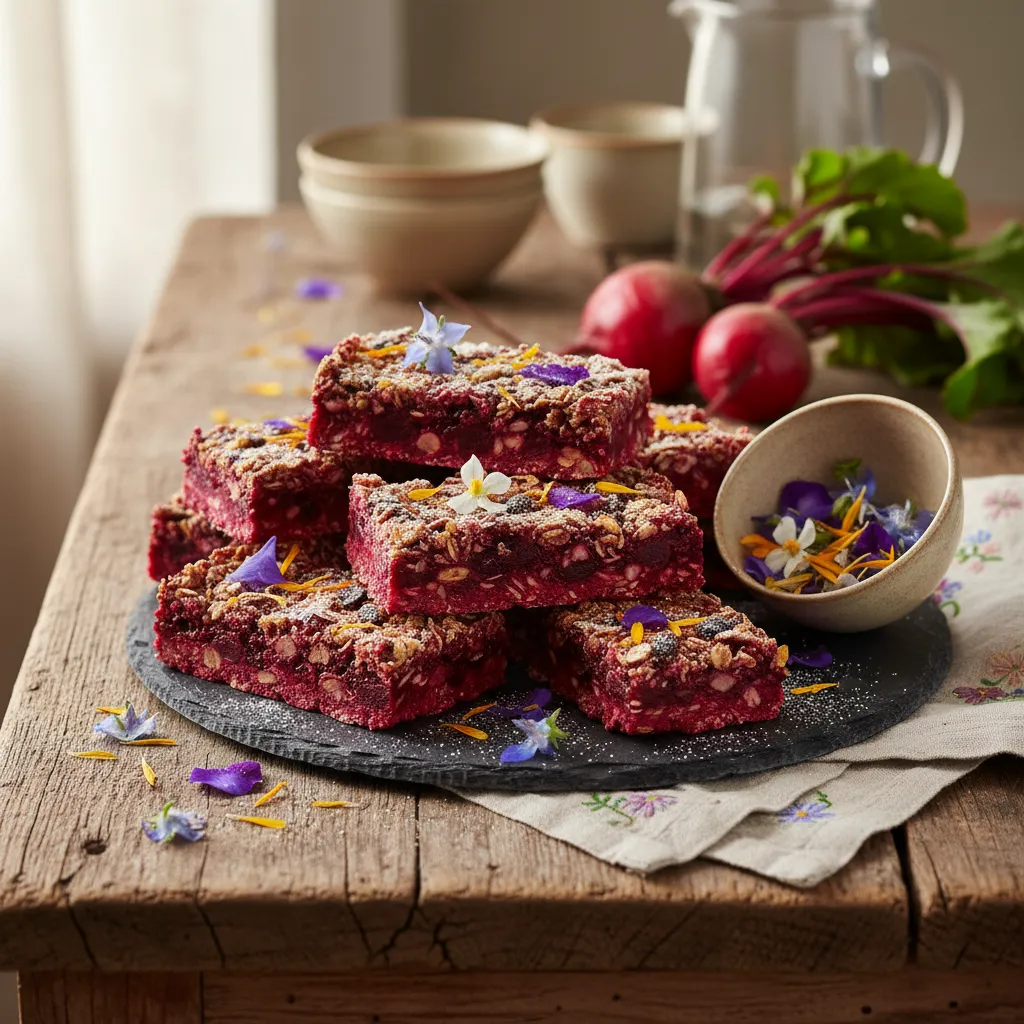 Whimsical Beet and Edible Flower Bliss Bars