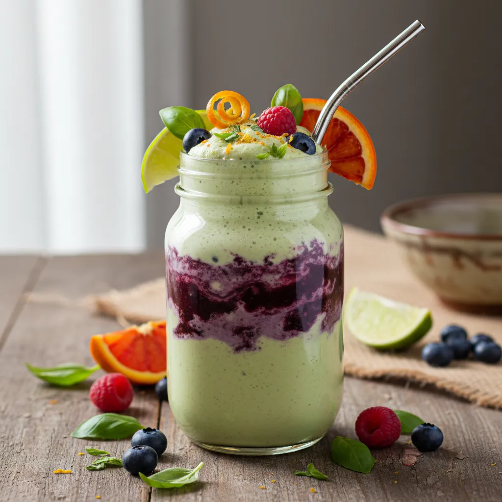 Whimsical Berry Basil Matcha Smoothie with a Citrus Twist