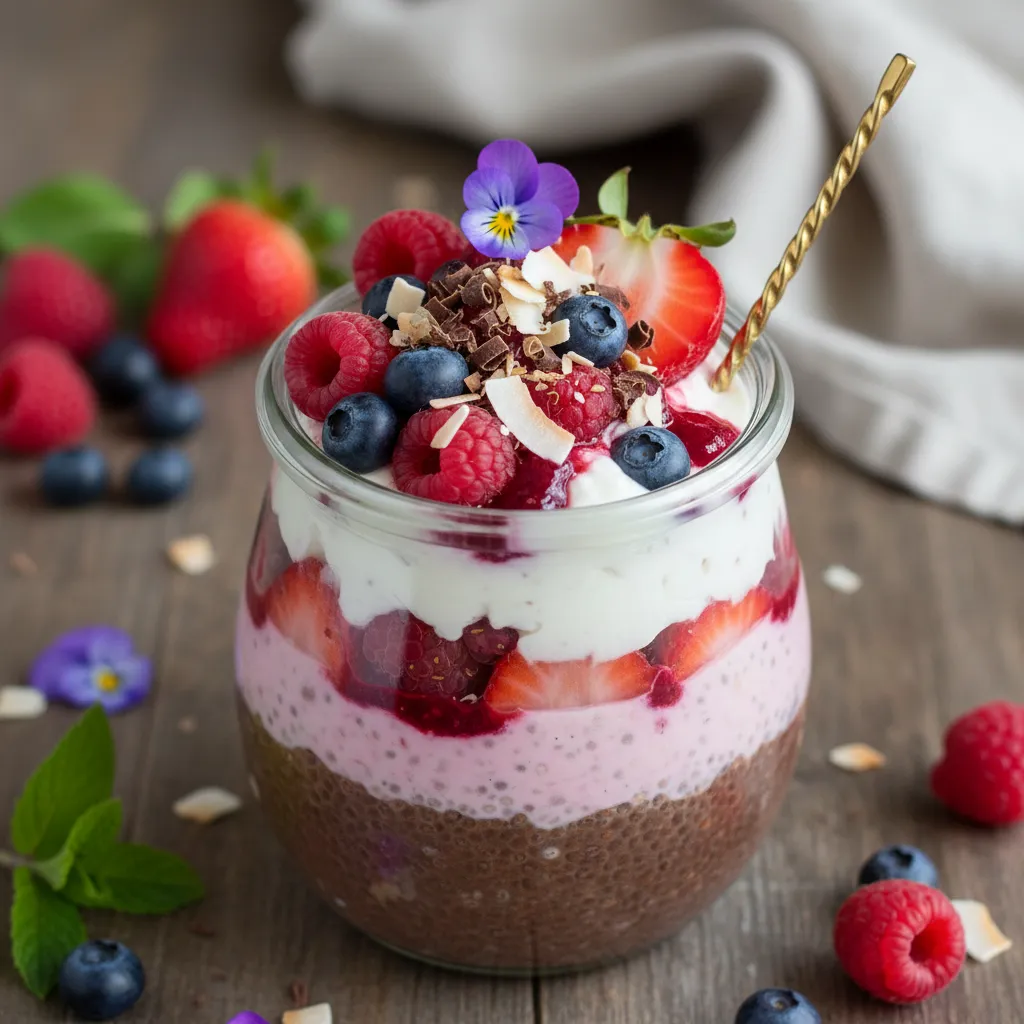 Whimsical Choco-Berry Chia Pudding Parfait