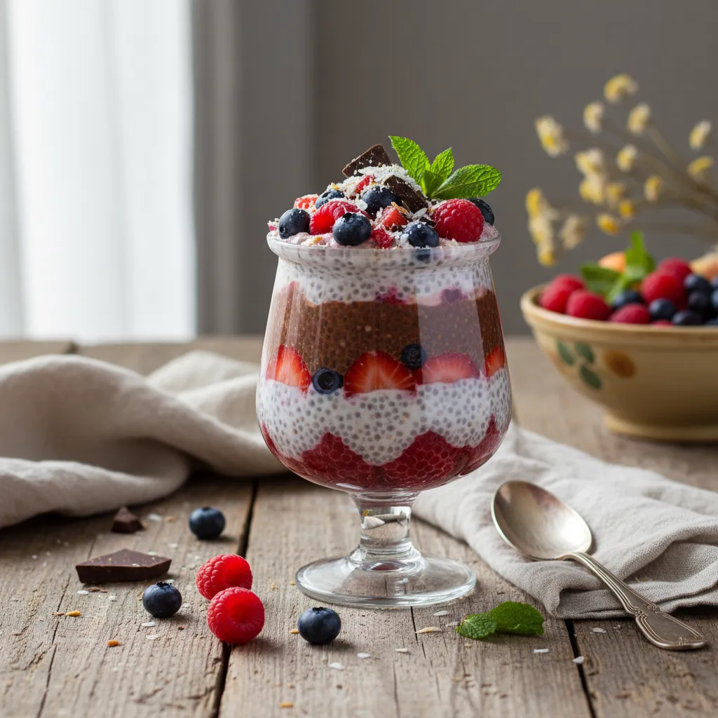 Whimsical Choco-Berry Chia Pudding Parfait