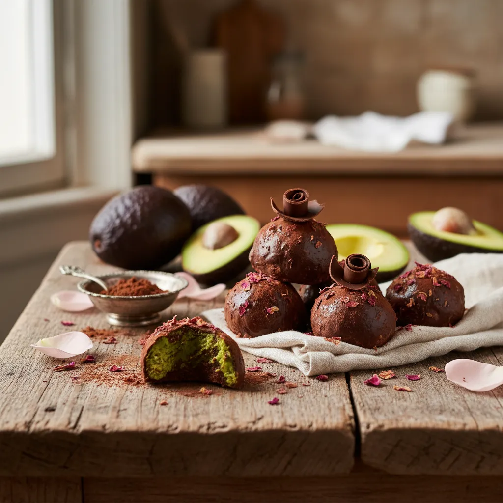 Whimsical Chocolate Avocado Rose Petal Truffles