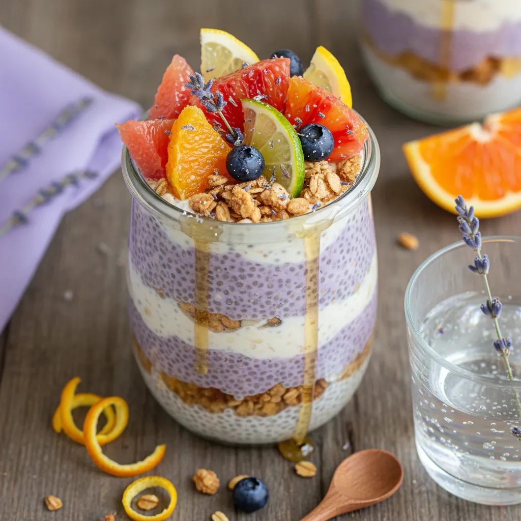Whimsical Lavender Honey Chia Seed Pudding with Citrus Burst