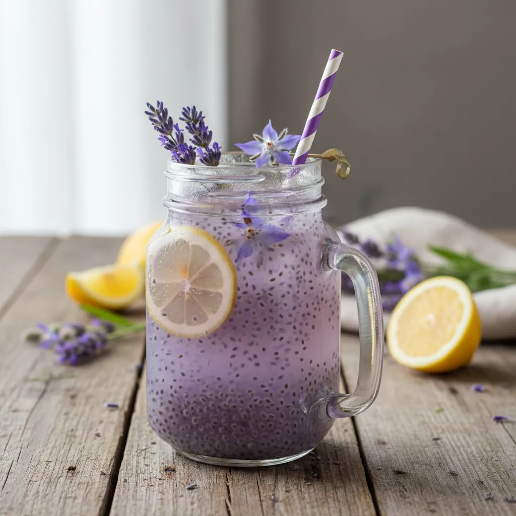 Whimsical Lavender Lemonade Chia Cooler