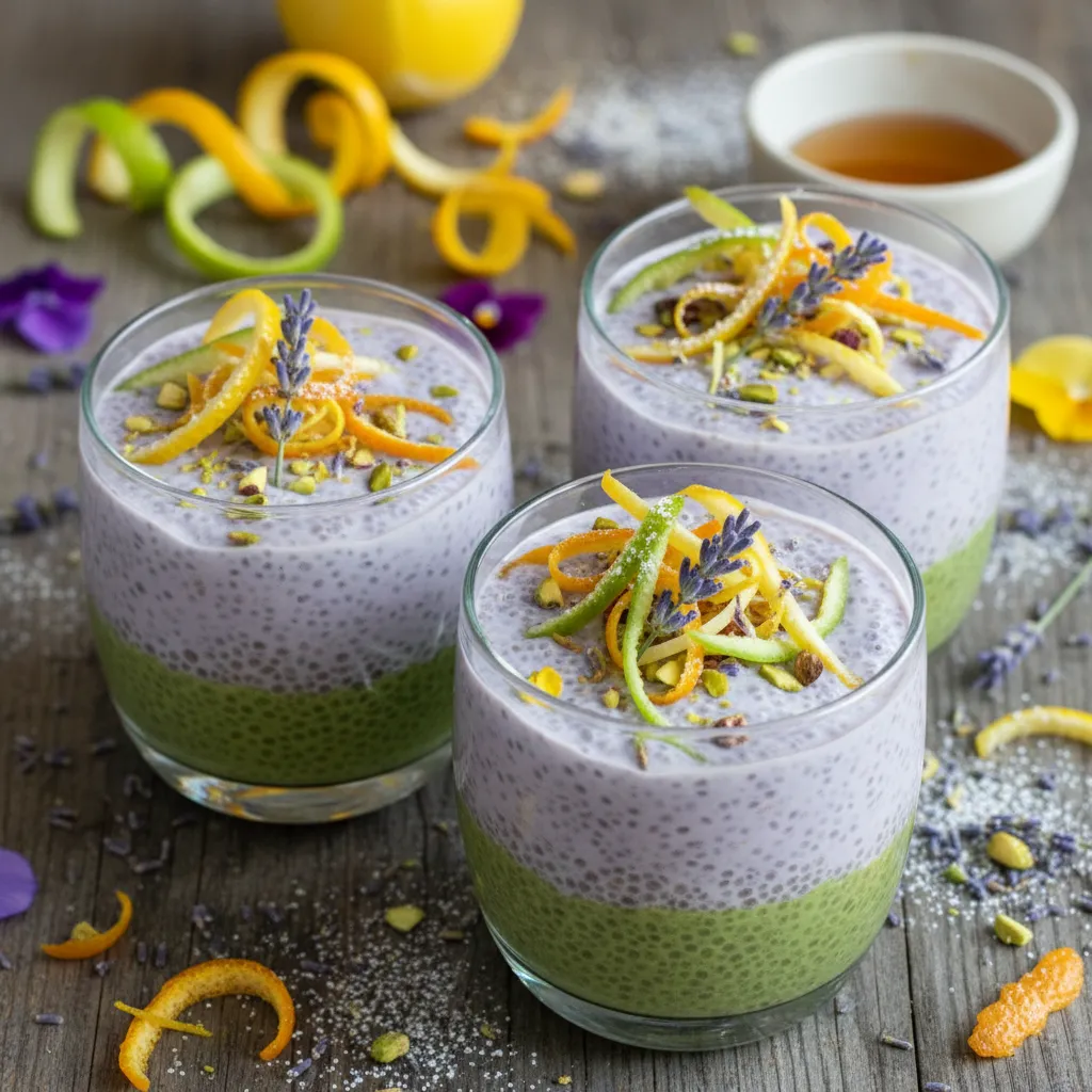 Whimsical Matcha-Lavender Chia Cups with Citrus Zest