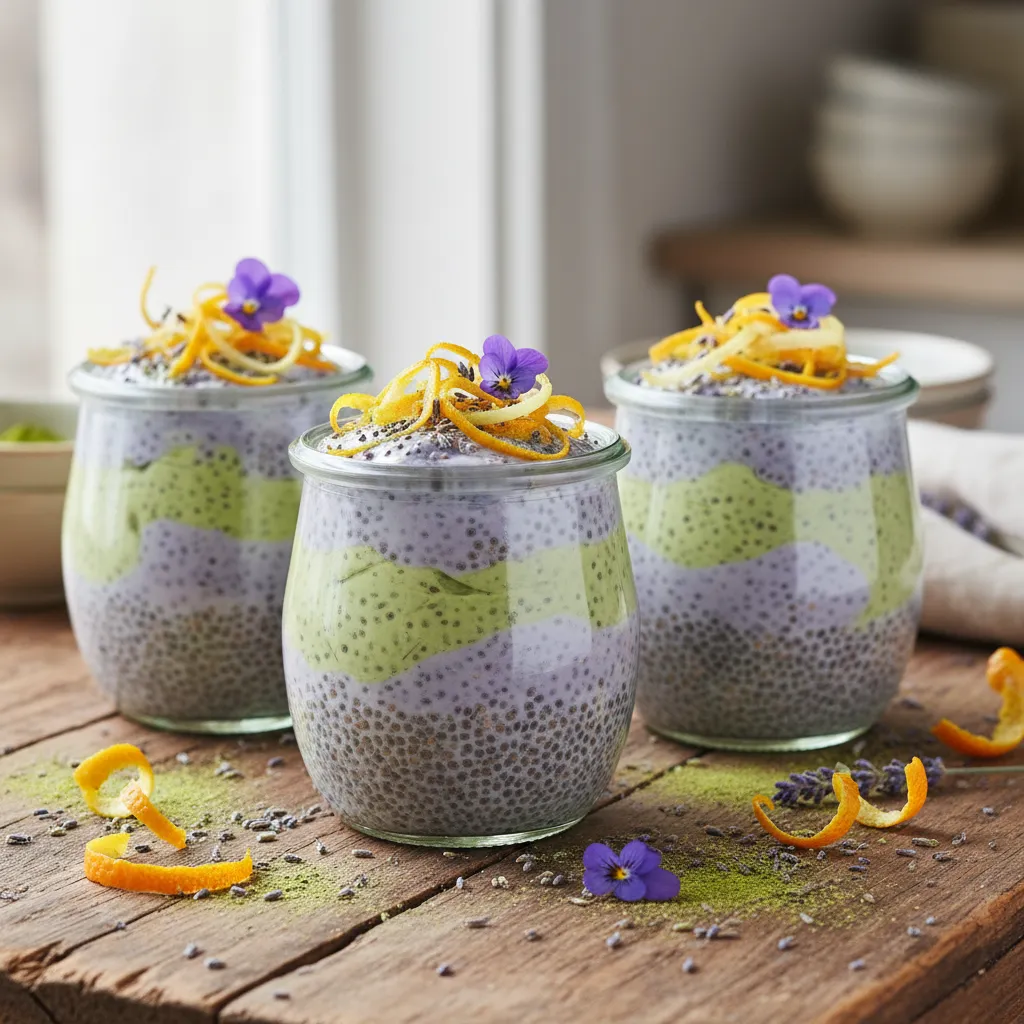 Whimsical Matcha-Lavender Chia Cups with Citrus Zest