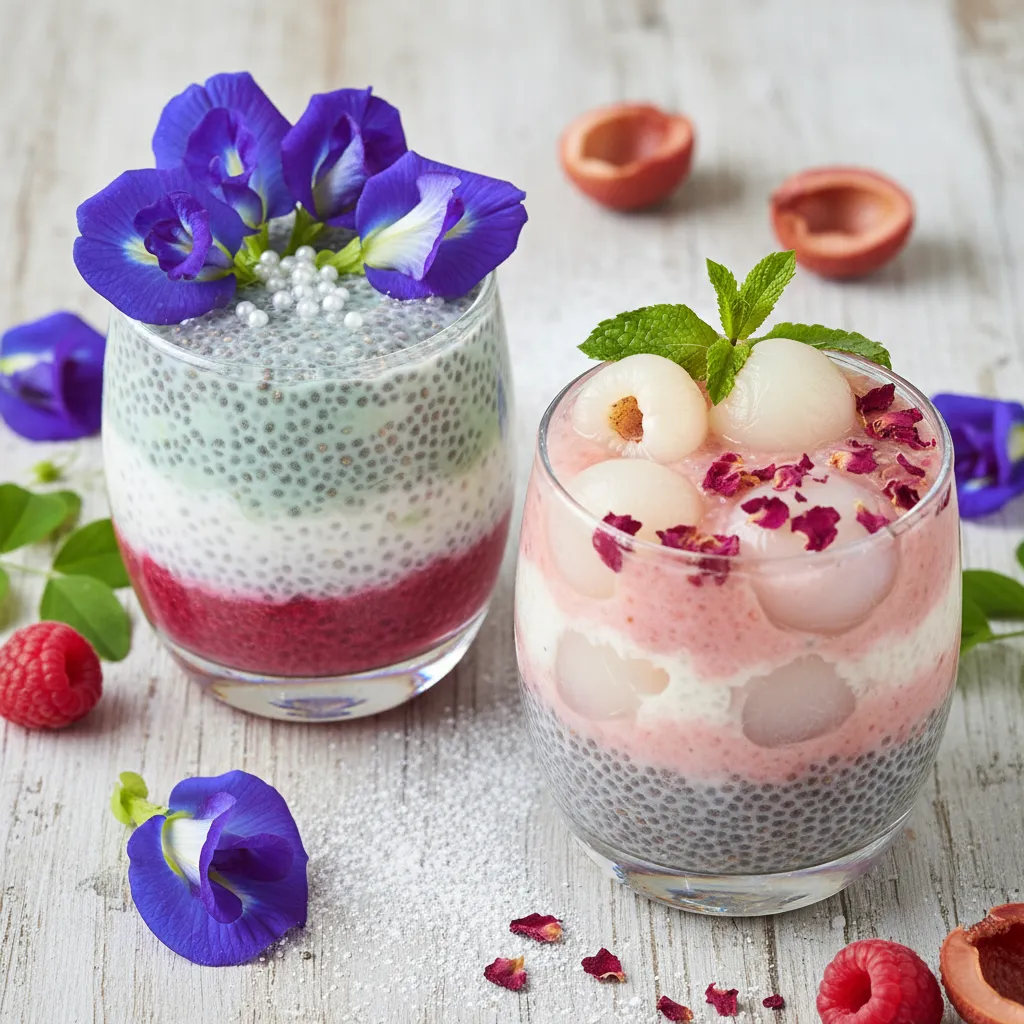 Whimsical Pea Blossom and Lychee Chia Cups