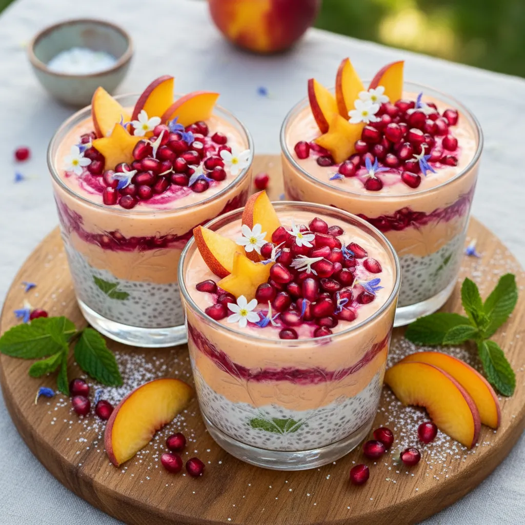 Whimsical Pomegranate Peach Chia Pudding Cups