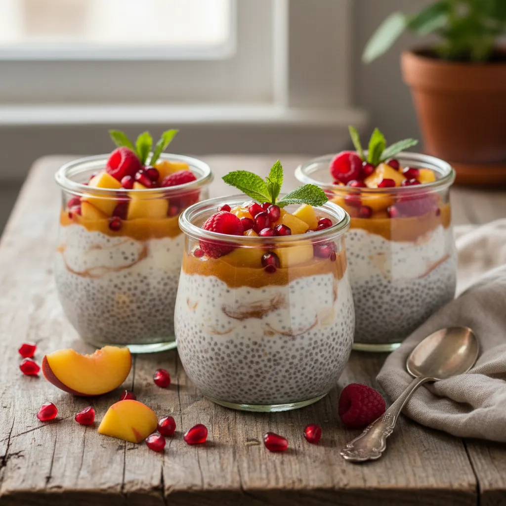 Whimsical Pomegranate Peach Chia Pudding Cups