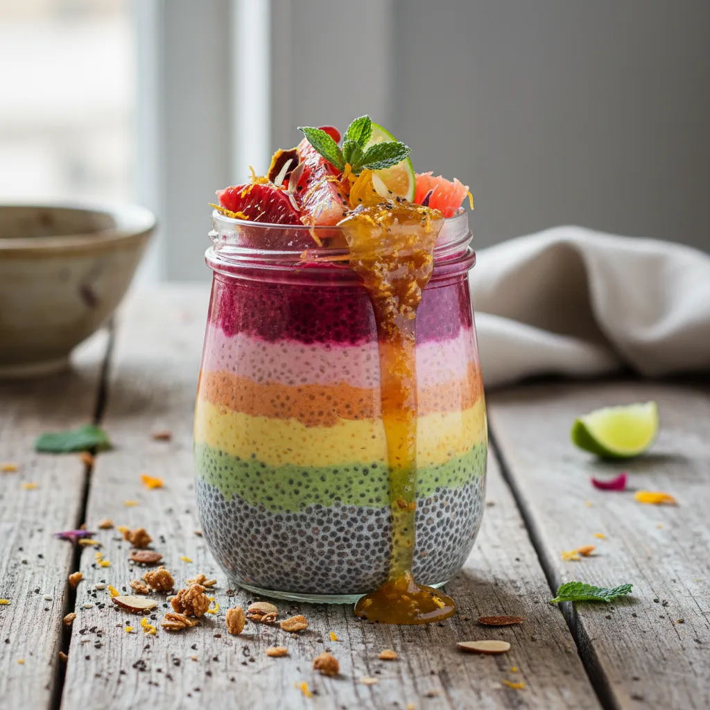 Whimsical Rainbow Beetroot Chia Seed Pudding with Citrus Drizzle