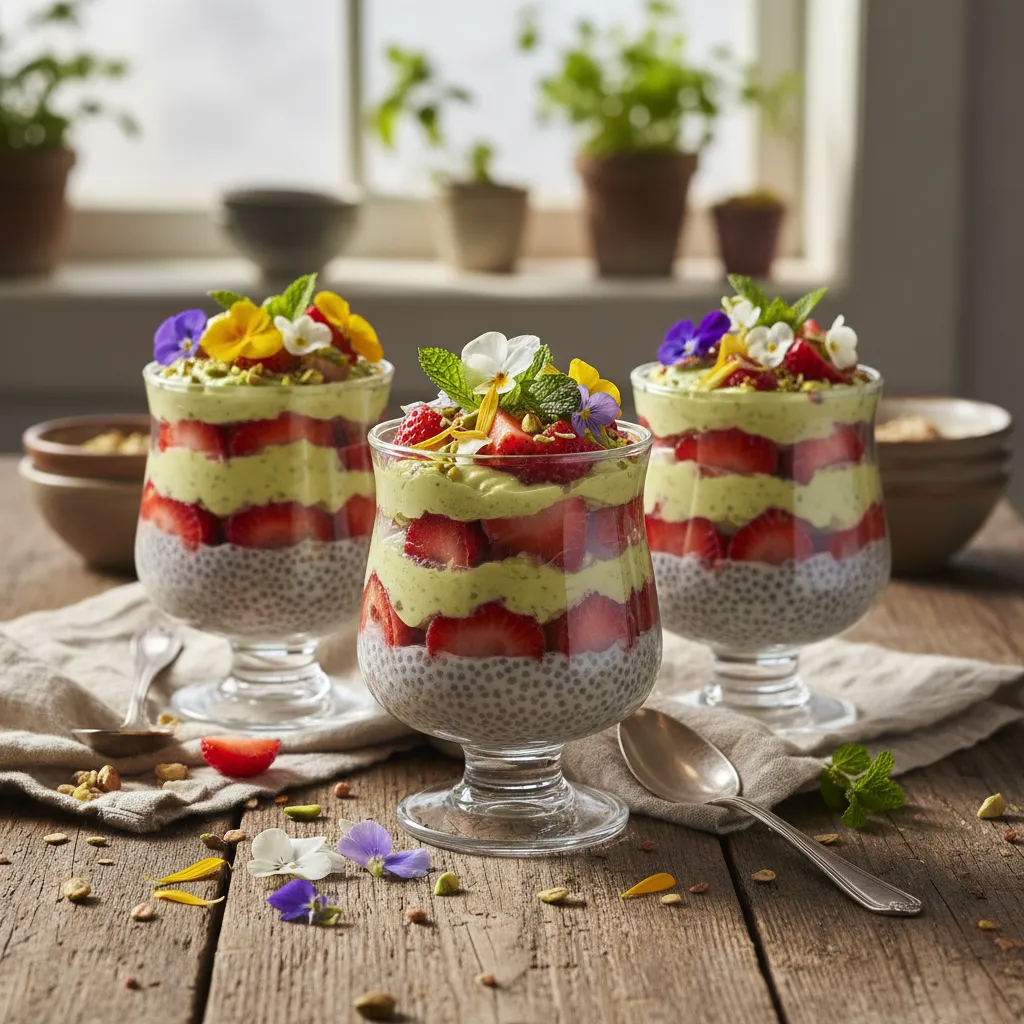 Whimsical Strawberry Avocado Chia Parfaits with Edible Flowers
