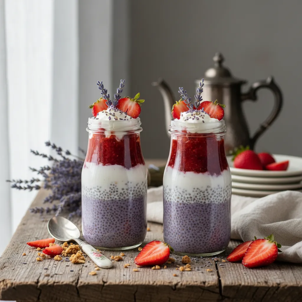 Whimsical Strawberry Lavender Chia Pudding Cups