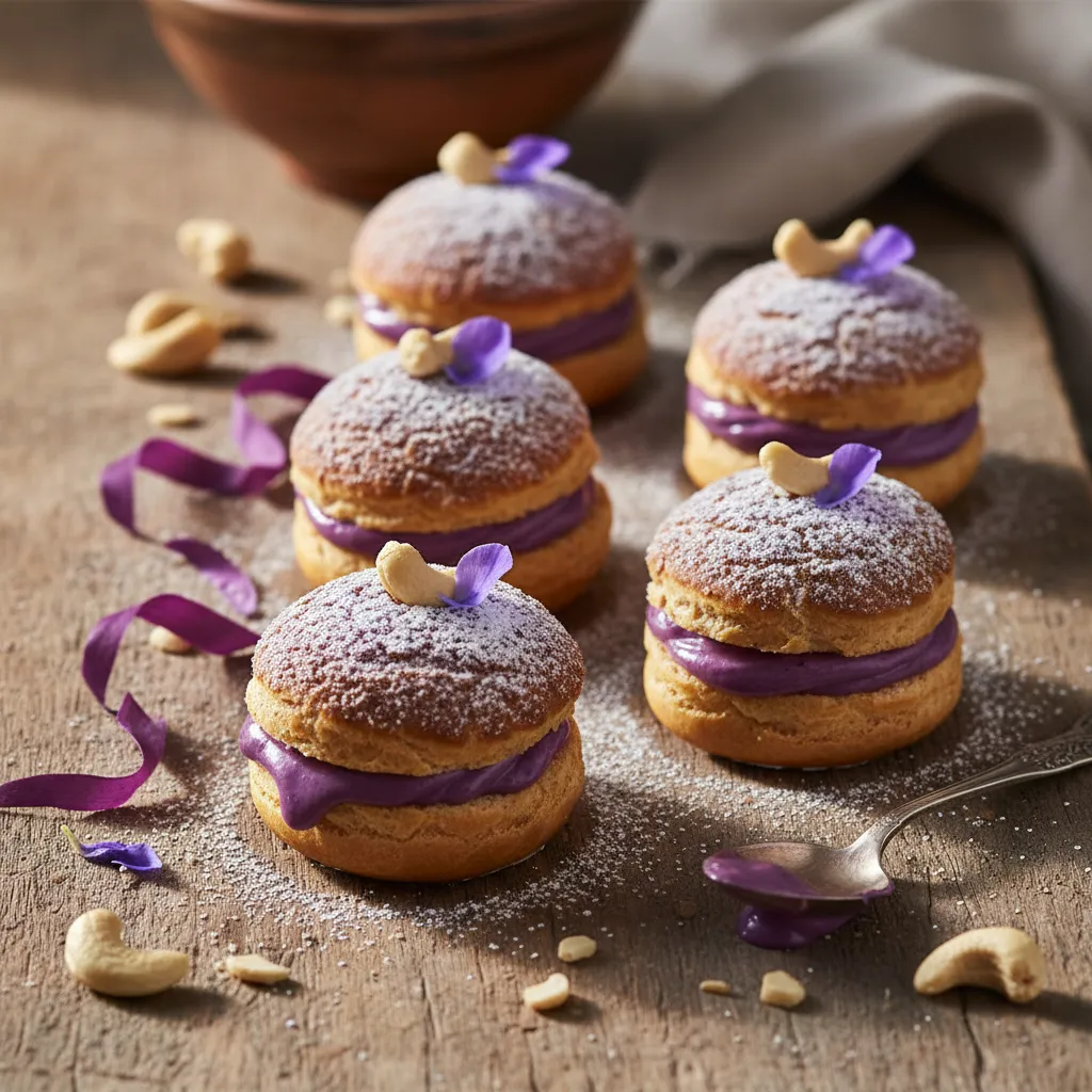 Whimsical Violet Cashew Cream Puff Pastries