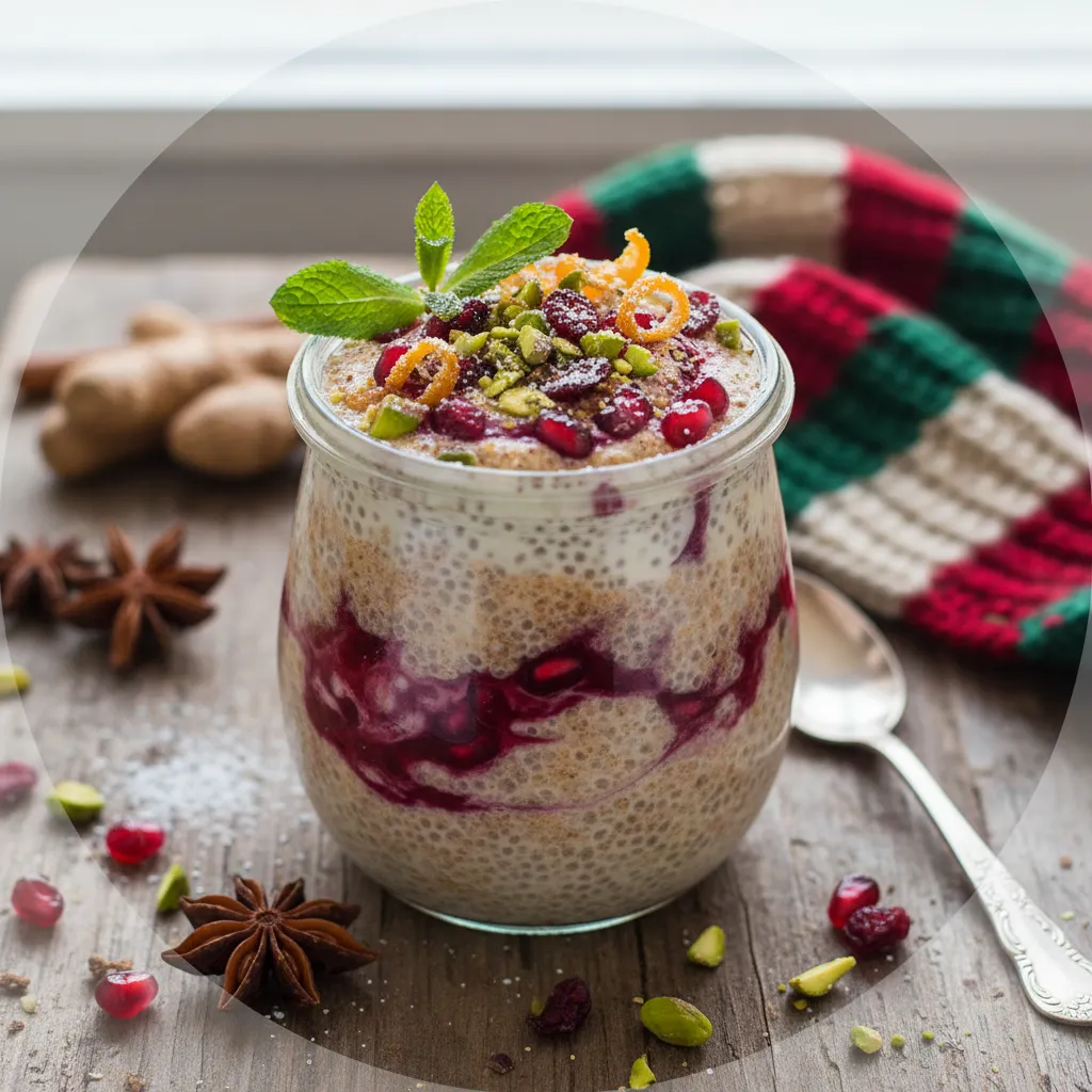 Whimsical Winter Spice Chia Pudding with Pomegranate Swirl