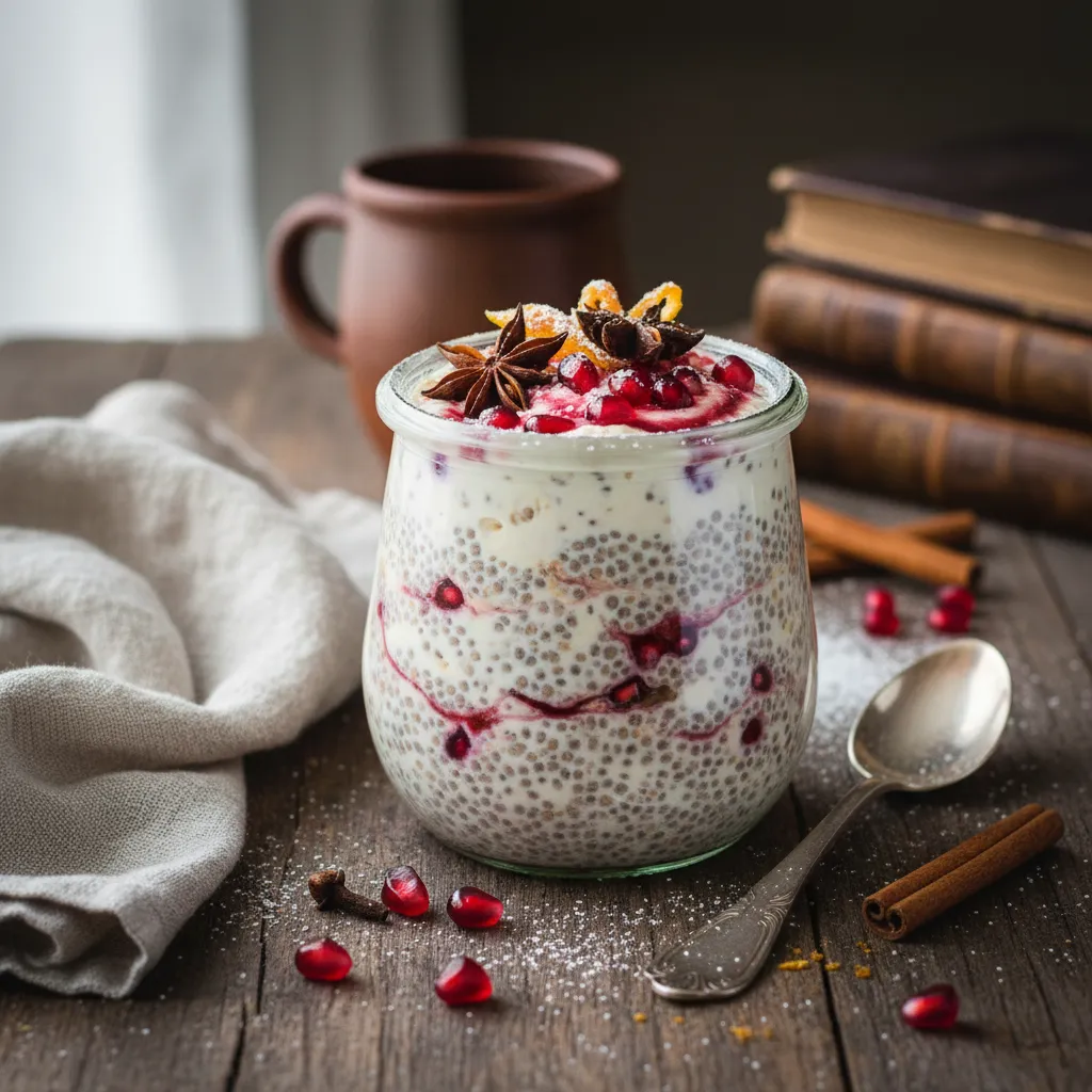 Whimsical Winter Spice Chia Pudding with Pomegranate Swirl