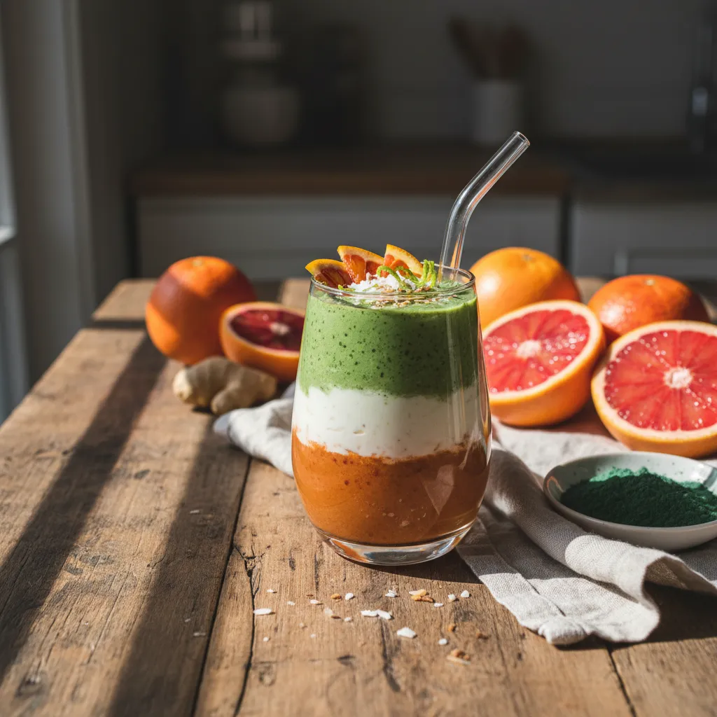 Winter Citrus Sunrise Smoothie with Spirulina Boost
