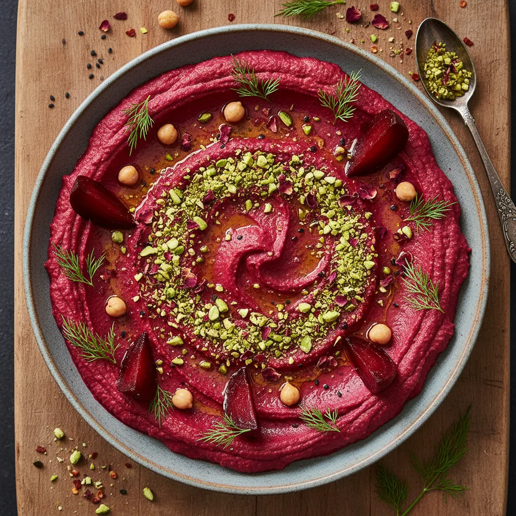 Zesty Beetroot Hummus Delight with Pistachio Dust