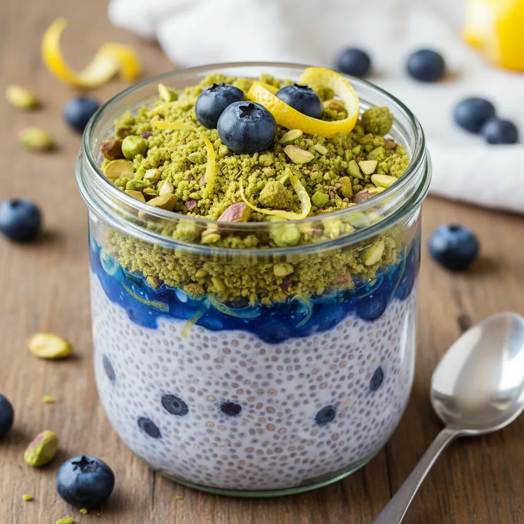 Zesty Blueberry Chia Overnight Oats with Pistachio Crumble