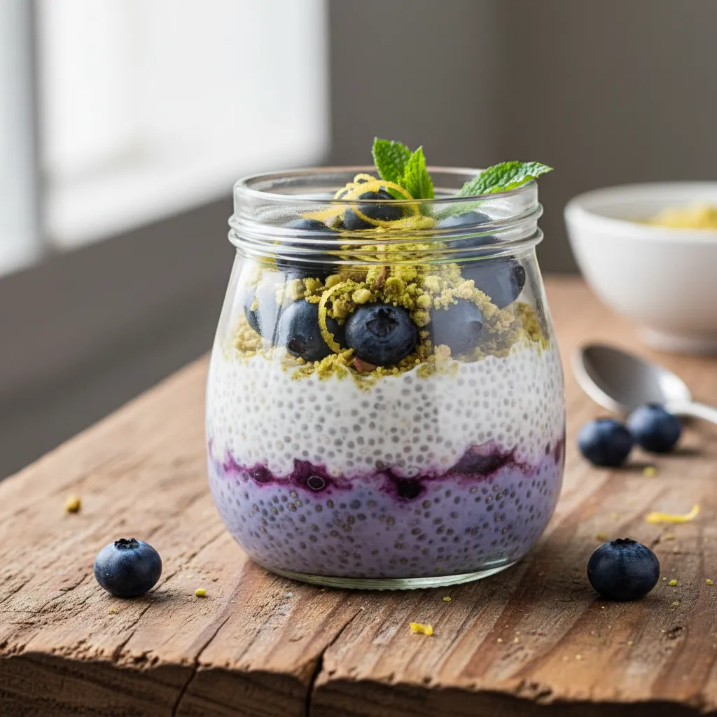 Zesty Blueberry Chia Overnight Oats with Pistachio Crumble