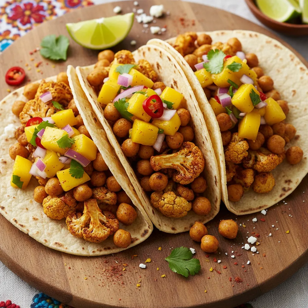 Zesty Cauliflower and Chickpea Tacos with Turmeric Mango Salsa