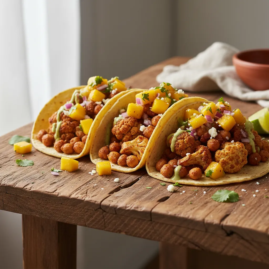 Zesty Cauliflower and Chickpea Tacos with Turmeric Mango Salsa