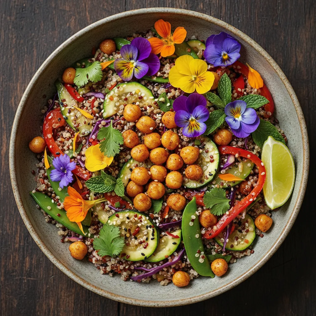 Zesty Chickpea and Edible Flower Quinoa Stir-Fry