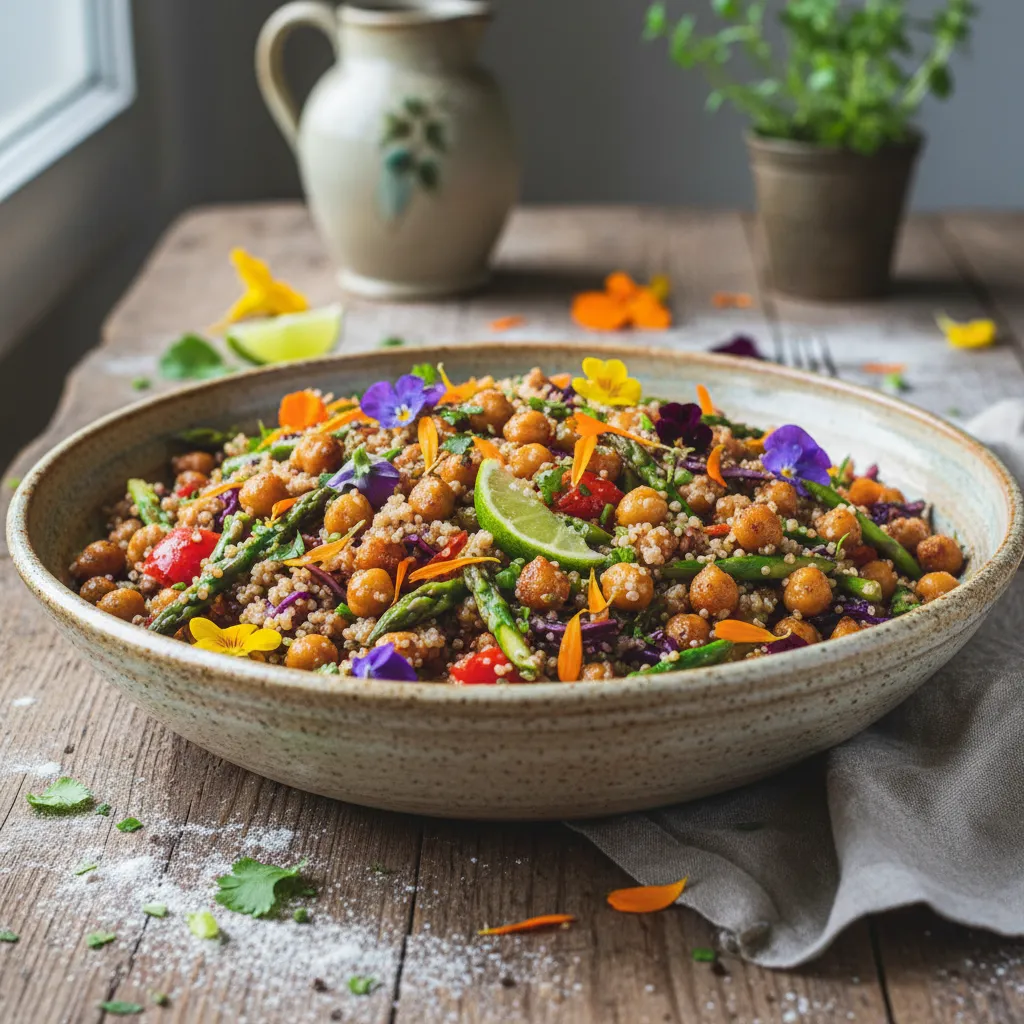 Zesty Chickpea and Edible Flower Quinoa Stir-Fry