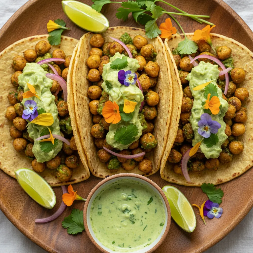 Zesty Cilantro-Lime Chickpea Tacos with Edible Flowers