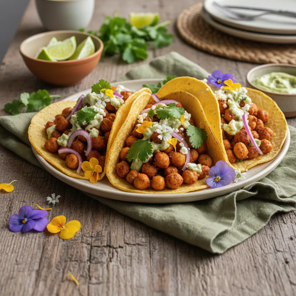 Zesty Cilantro-Lime Chickpea Tacos with Edible Flowers
