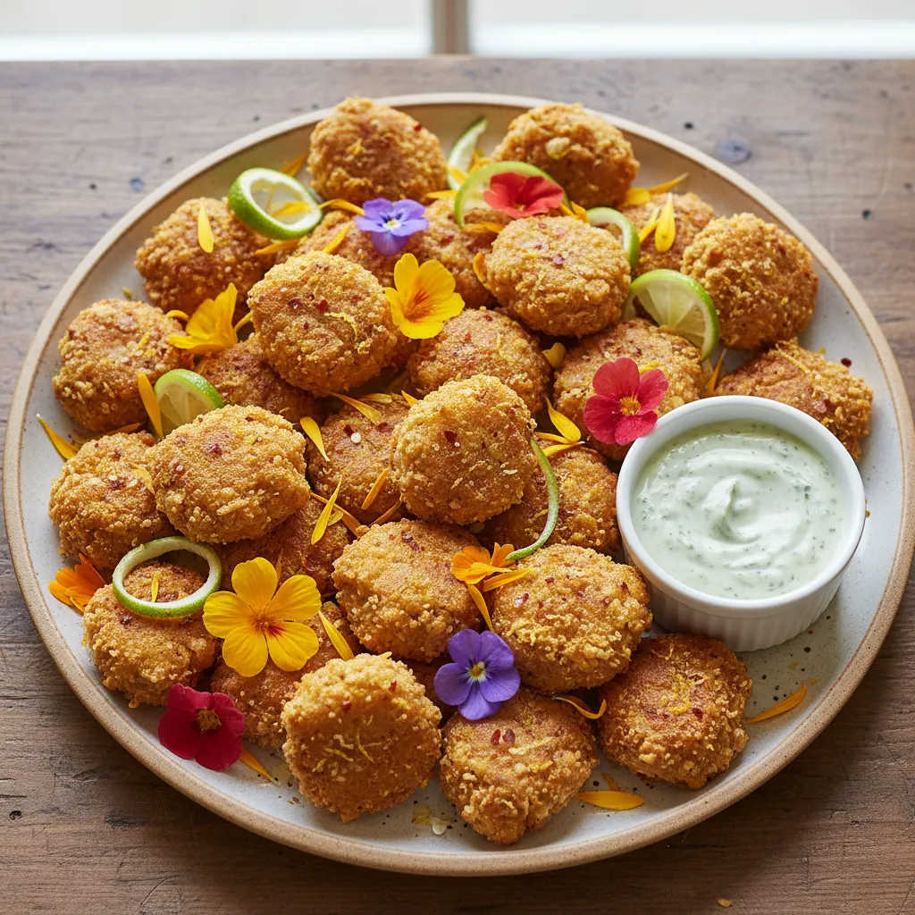 Zesty Citrus Chickpea Poppers with Edible Flower Garnish