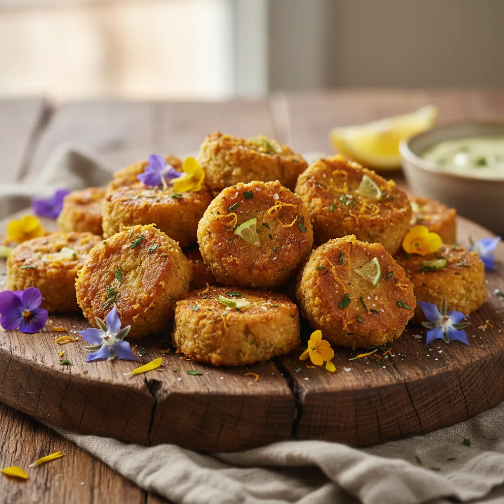 Zesty Citrus Chickpea Poppers with Edible Flower Garnish