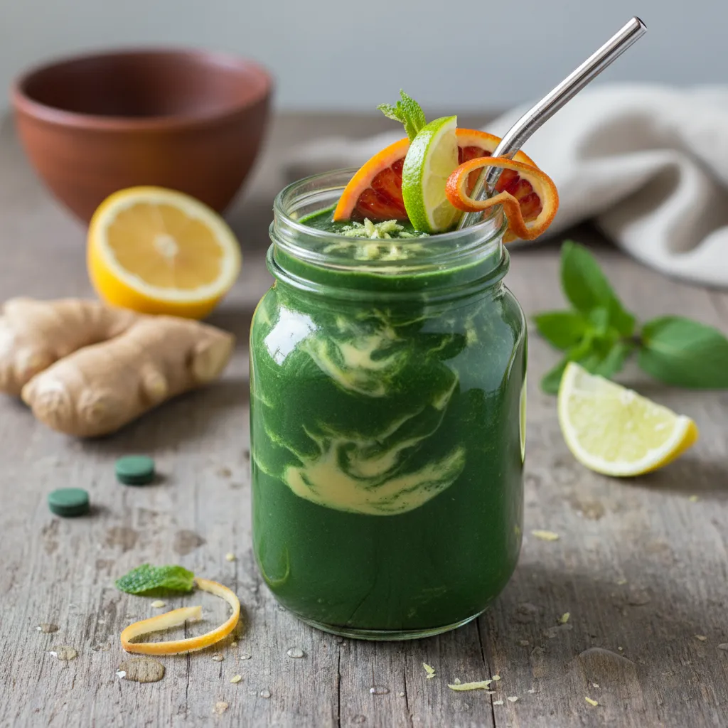 Zesty Citrus and Spirulina Smoothie with Ginger Boost