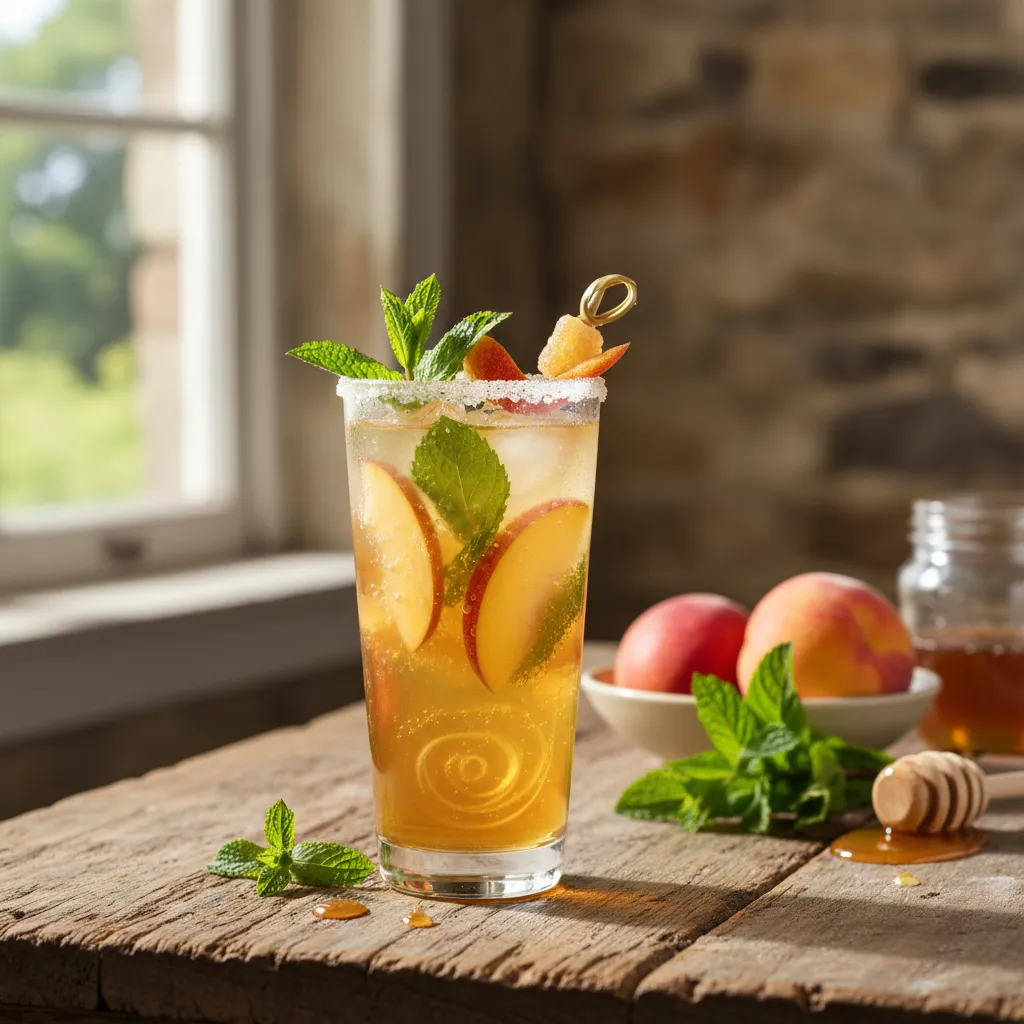 Zesty Ginger Peach Sparkler with Honey Mint Infusion