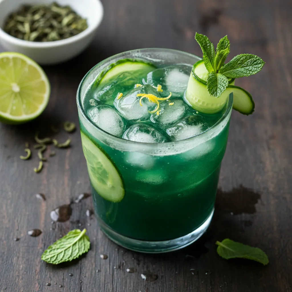 Zesty Green Tea and Spirulina Infused Cucumber Cooler