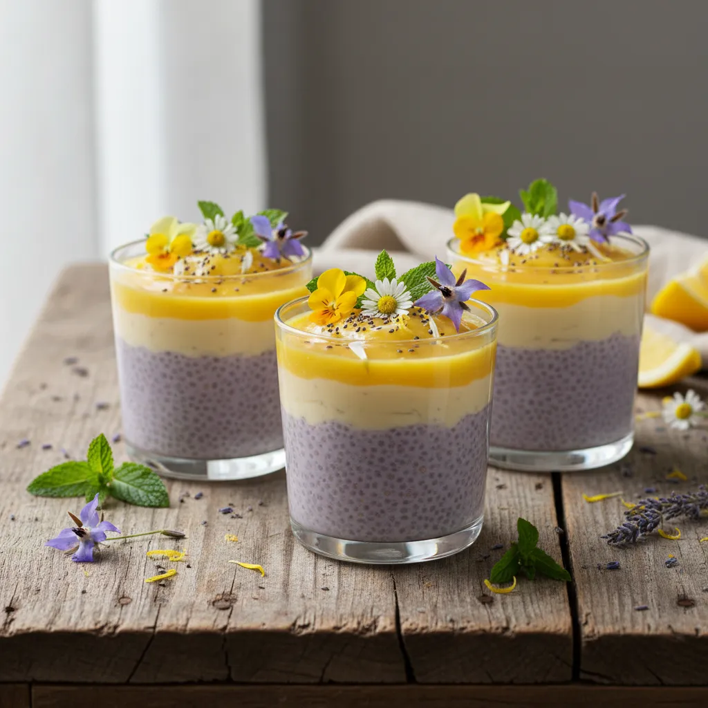 Zesty Lavender Lemon Chia Cups with Edible Flower Garnish