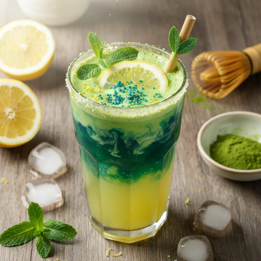 Zesty Matcha Lemonade with Spirulina Infusion