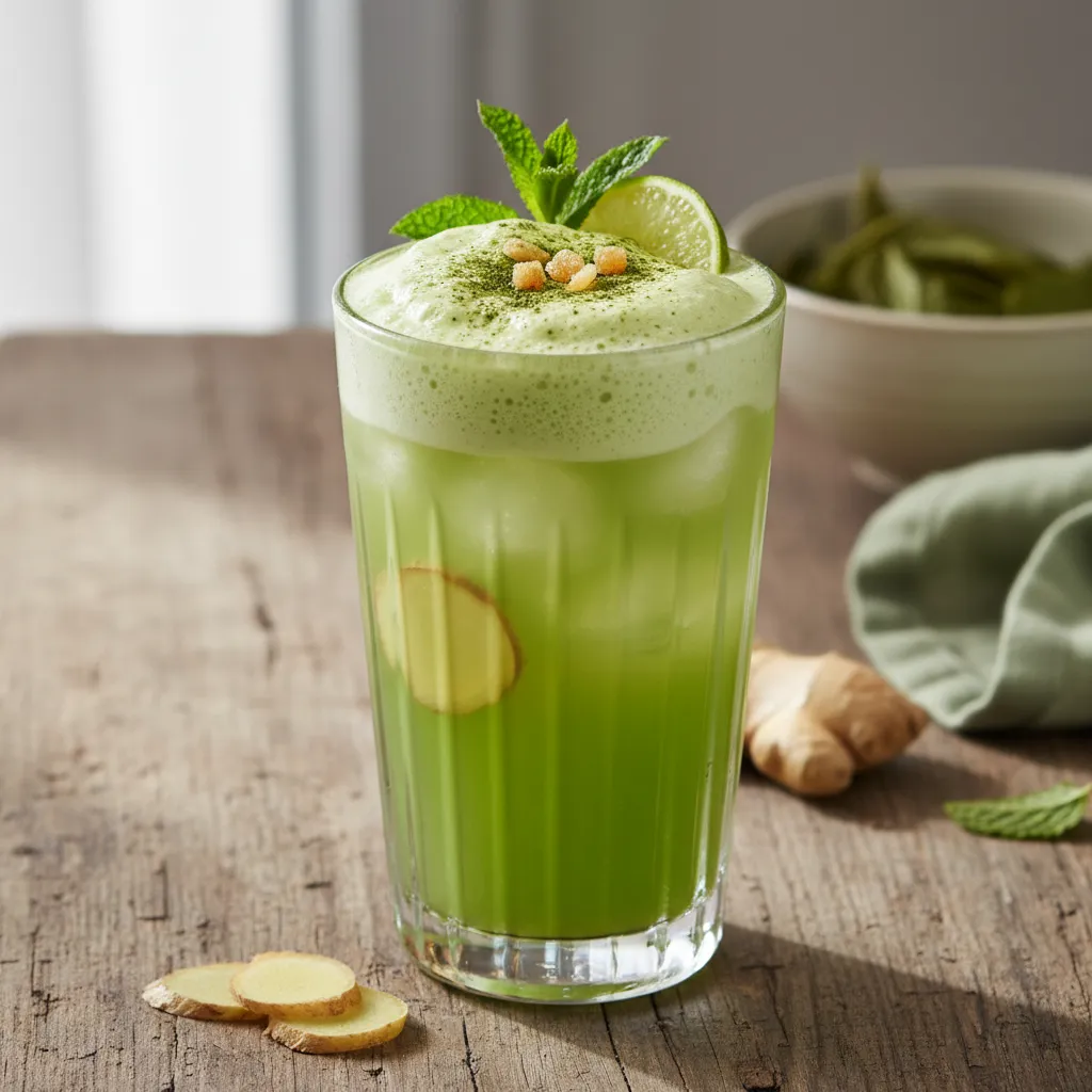 Zesty Matcha & Ginger Sparkler with Avocado Foam
