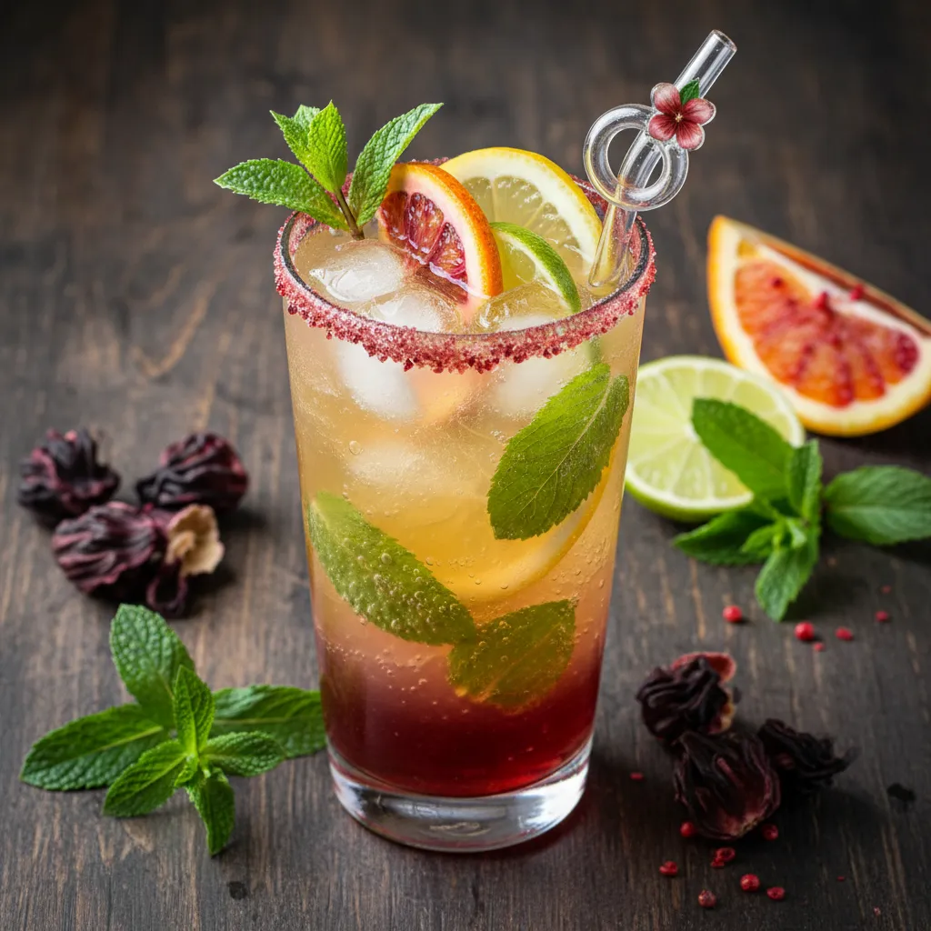 Zesty Minted Citrus Sparkler With Hibiscus Infusion