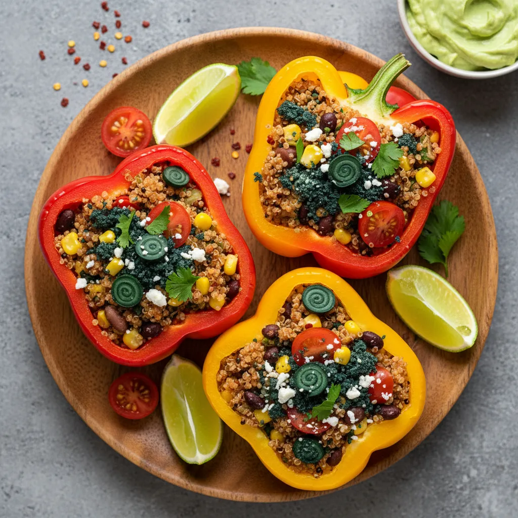 Zesty Quinoa and Spirulina Stuffed Bell Peppers