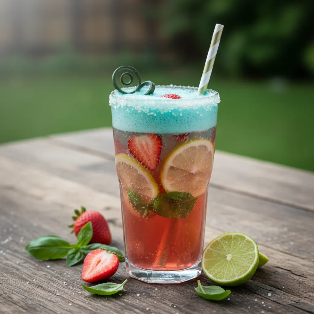 Zesty Strawberry Basil Citrus Fizz with Spirulina Twist