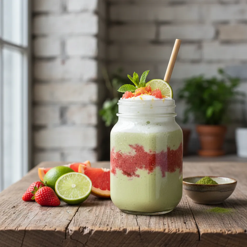 Zesty Strawberry Matcha Citrus Smoothie
